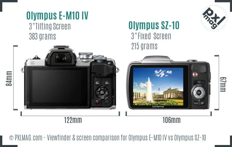 Olympus E-M10 IV vs Olympus SZ-10 Screen and Viewfinder comparison