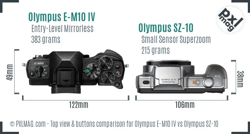 Olympus E-M10 IV vs Olympus SZ-10 top view buttons comparison