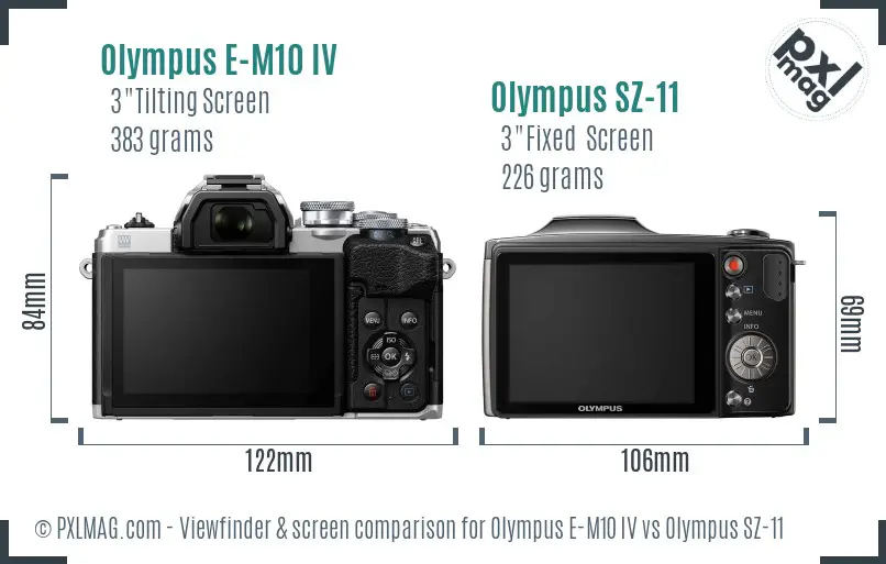 Olympus E-M10 IV vs Olympus SZ-11 Screen and Viewfinder comparison