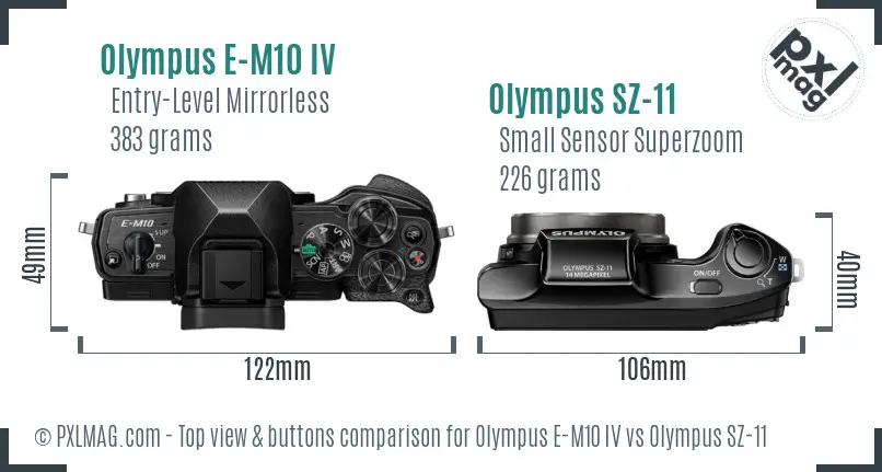 Olympus E-M10 IV vs Olympus SZ-11 top view buttons comparison