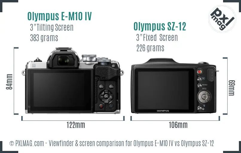Olympus E-M10 IV vs Olympus SZ-12 Screen and Viewfinder comparison