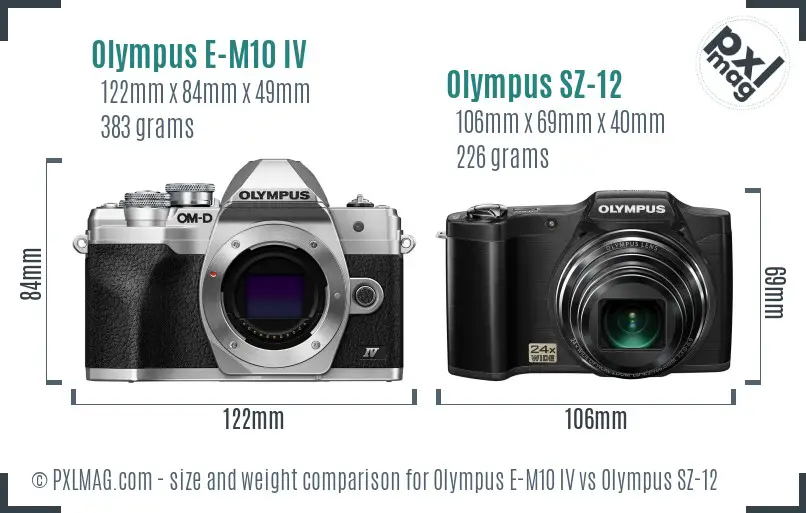 Olympus E-M10 IV vs Olympus SZ-12 size comparison