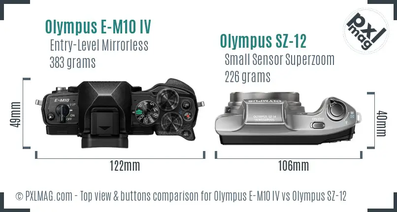 Olympus E-M10 IV vs Olympus SZ-12 top view buttons comparison