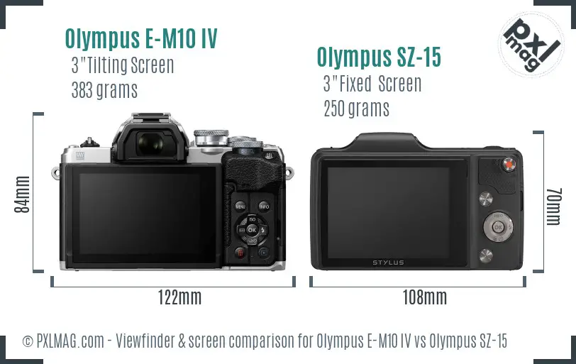 Olympus E-M10 IV vs Olympus SZ-15 Screen and Viewfinder comparison