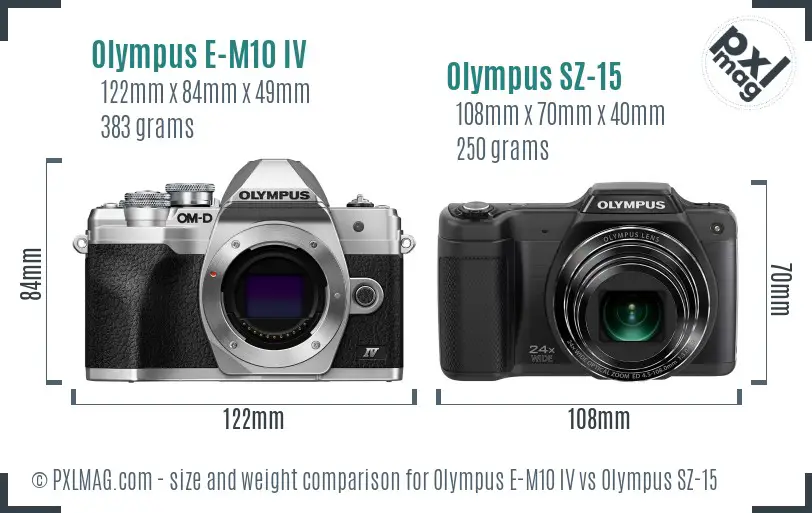 Olympus E-M10 IV vs Olympus SZ-15 size comparison