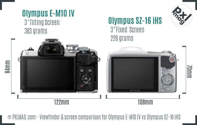 Olympus E-M10 IV vs Olympus SZ-16 iHS Screen and Viewfinder comparison
