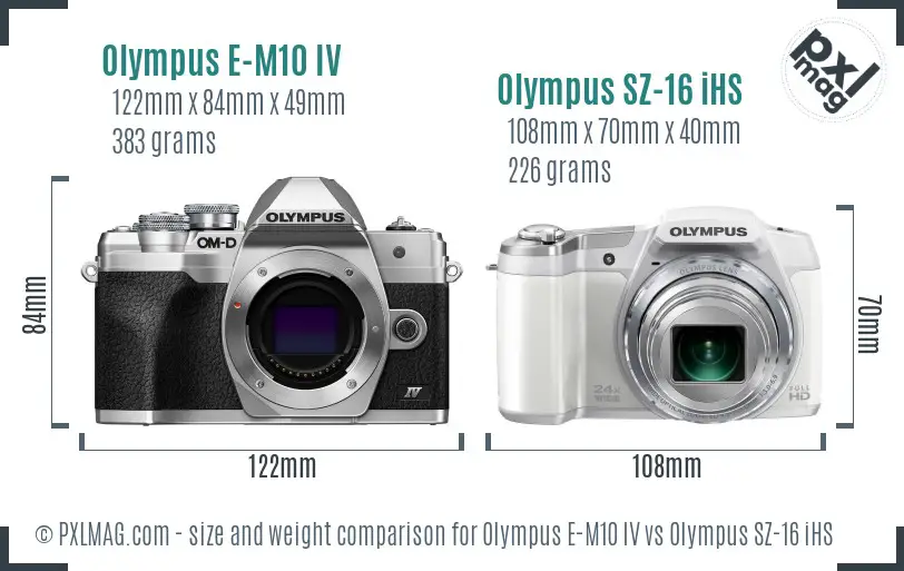 Olympus E-M10 IV vs Olympus SZ-16 iHS size comparison