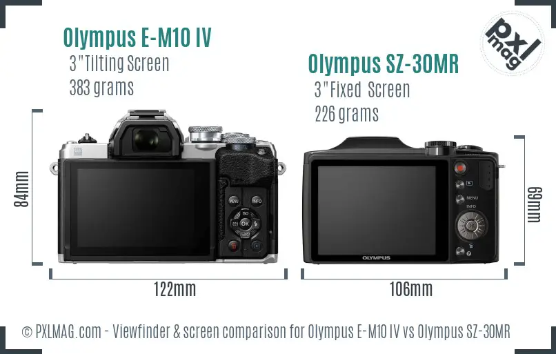 Olympus E-M10 IV vs Olympus SZ-30MR Screen and Viewfinder comparison