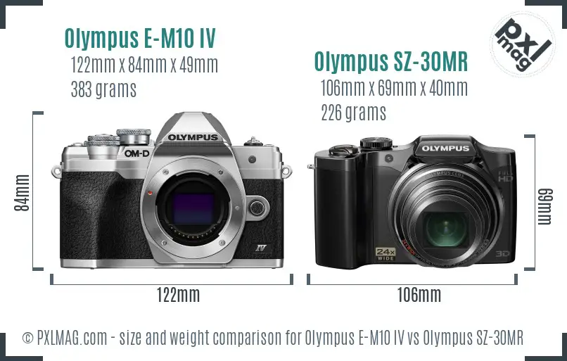 Olympus E-M10 IV vs Olympus SZ-30MR size comparison