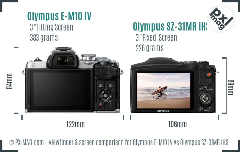Olympus E-M10 IV vs Olympus SZ-31MR iHS Screen and Viewfinder comparison