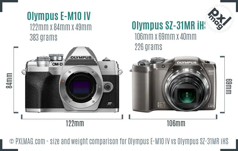 Olympus E-M10 IV vs Olympus SZ-31MR iHS size comparison