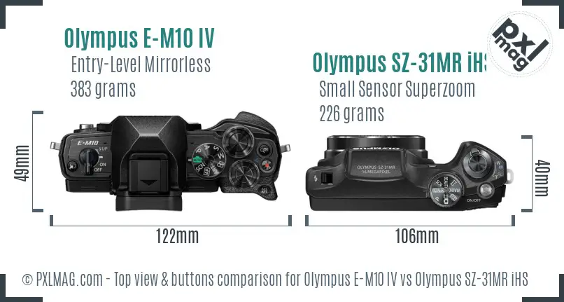 Olympus E-M10 IV vs Olympus SZ-31MR iHS top view buttons comparison