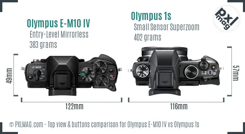 Olympus E-M10 IV vs Olympus 1s top view buttons comparison