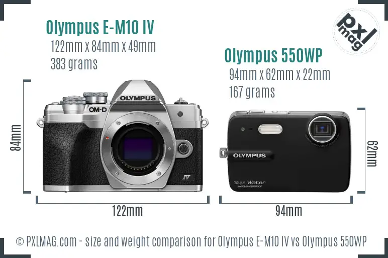 Olympus E-M10 IV vs Olympus 550WP size comparison