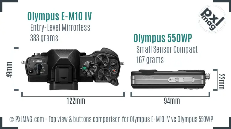 Olympus E-M10 IV vs Olympus 550WP top view buttons comparison