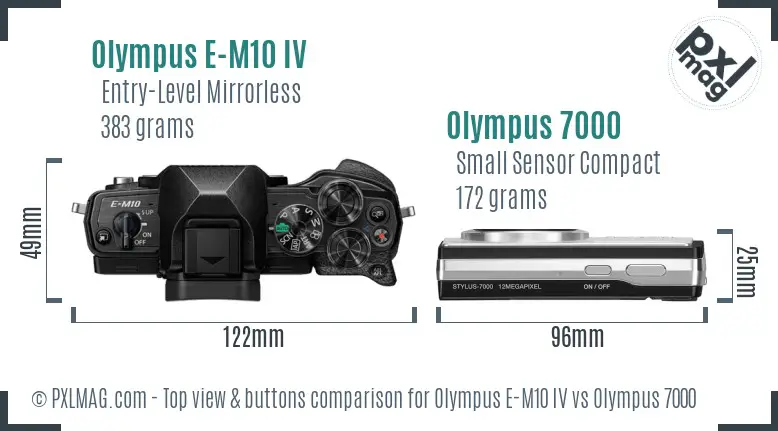 Olympus E-M10 IV vs Olympus 7000 top view buttons comparison