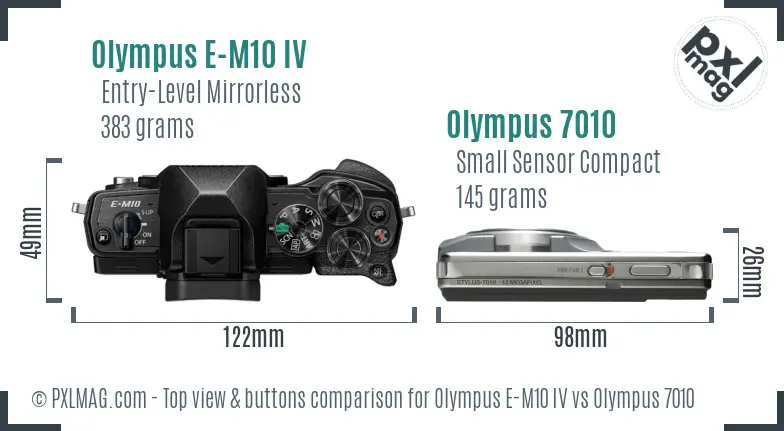Olympus E-M10 IV vs Olympus 7010 top view buttons comparison