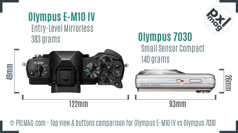 Olympus E-M10 IV vs Olympus 7030 top view buttons comparison