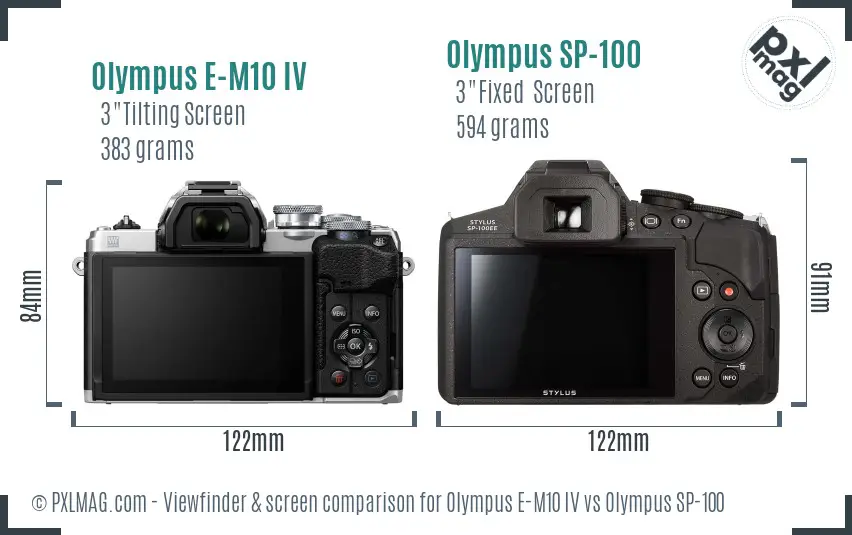Olympus E-M10 IV vs Olympus SP-100 Screen and Viewfinder comparison