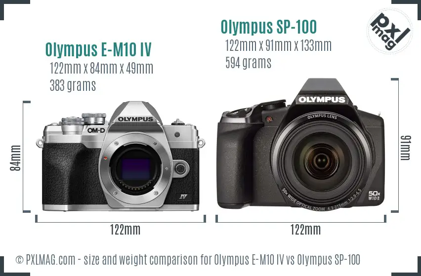 Olympus E-M10 IV vs Olympus SP-100 size comparison