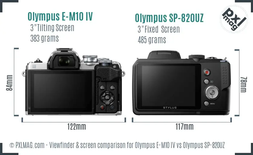 Olympus E-M10 IV vs Olympus SP-820UZ Screen and Viewfinder comparison