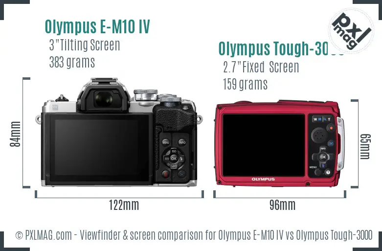 Olympus E-M10 IV vs Olympus Tough-3000 Screen and Viewfinder comparison