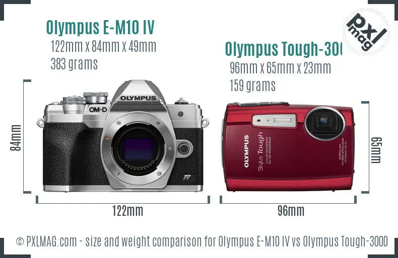 Olympus E-M10 IV vs Olympus Tough-3000 size comparison
