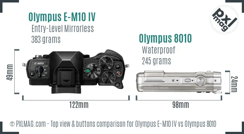 Olympus E-M10 IV vs Olympus 8010 top view buttons comparison