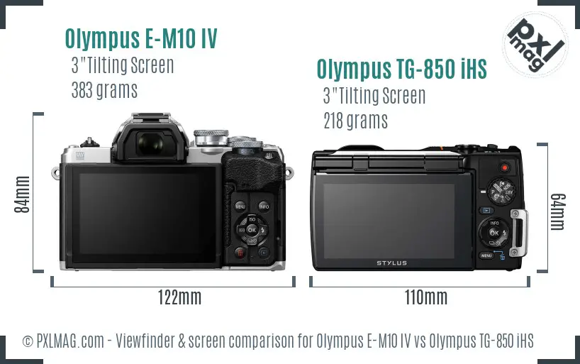 Olympus E-M10 IV vs Olympus TG-850 iHS Screen and Viewfinder comparison