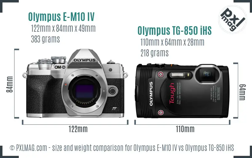 Olympus E-M10 IV vs Olympus TG-850 iHS size comparison