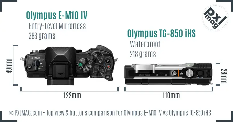 Olympus E-M10 IV vs Olympus TG-850 iHS top view buttons comparison