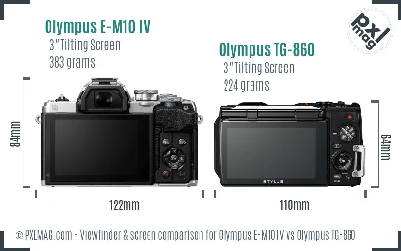 Olympus E-M10 IV vs Olympus TG-860 Screen and Viewfinder comparison