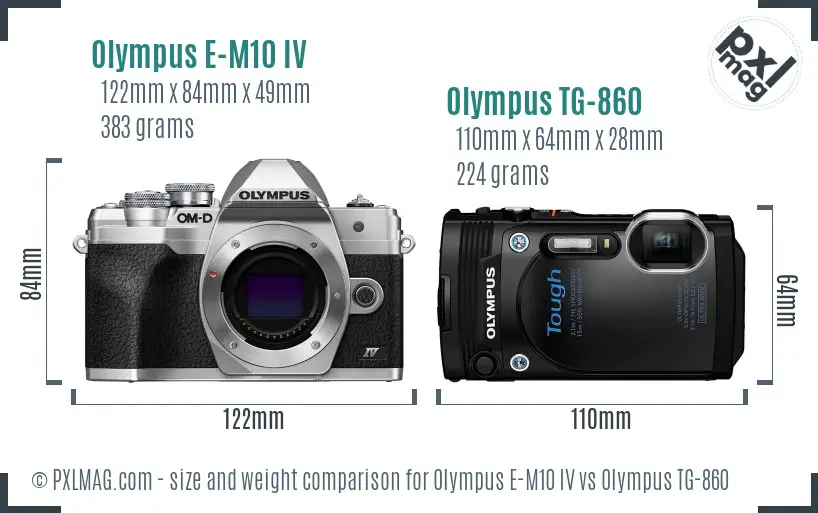 Olympus E-M10 IV vs Olympus TG-860 size comparison