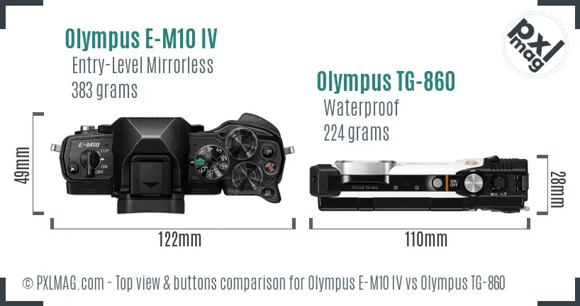 Olympus E-M10 IV vs Olympus TG-860 top view buttons comparison