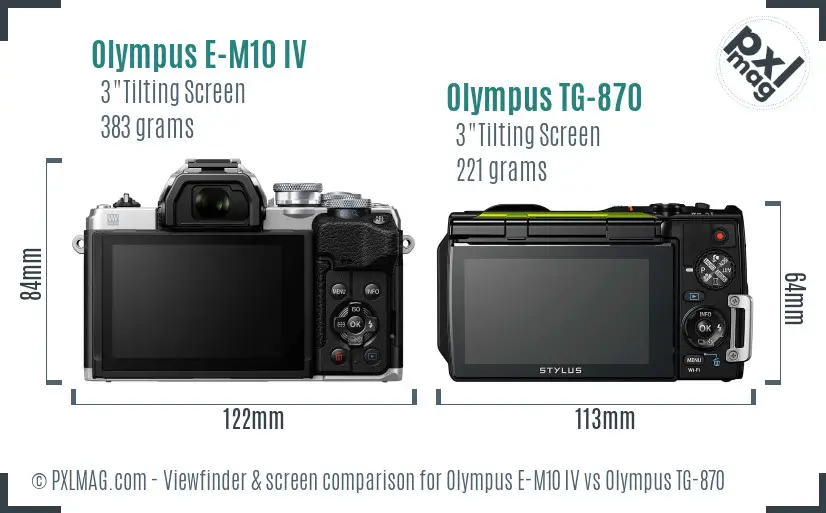 Olympus E-M10 IV vs Olympus TG-870 Screen and Viewfinder comparison