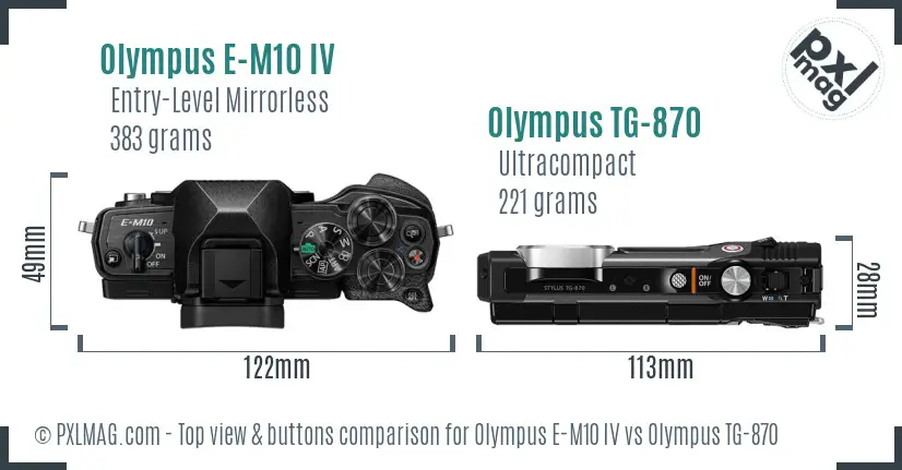 Olympus E-M10 IV vs Olympus TG-870 top view buttons comparison