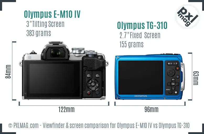 Olympus E-M10 IV vs Olympus TG-310 Screen and Viewfinder comparison