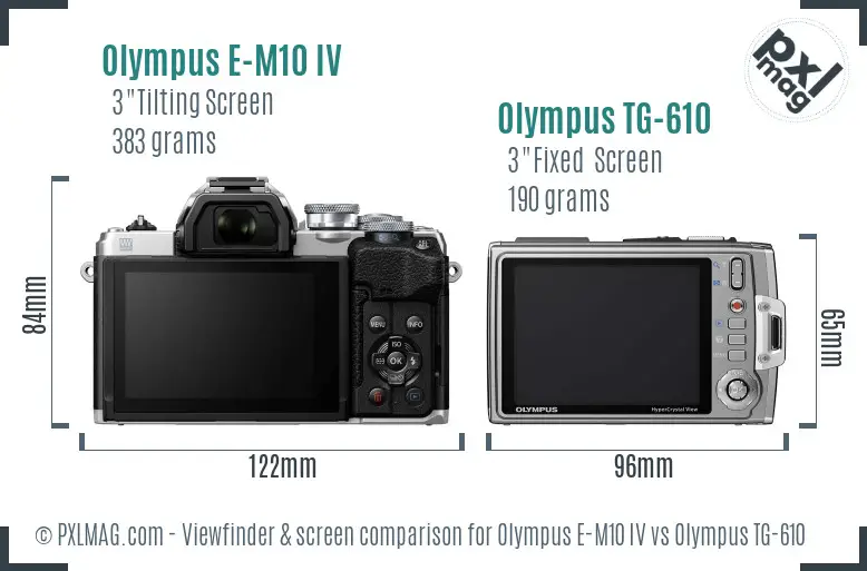 Olympus E-M10 IV vs Olympus TG-610 Screen and Viewfinder comparison