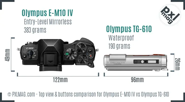Olympus E-M10 IV vs Olympus TG-610 top view buttons comparison