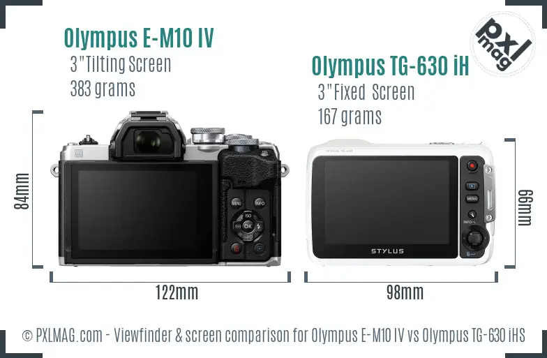 Olympus E-M10 IV vs Olympus TG-630 iHS Screen and Viewfinder comparison