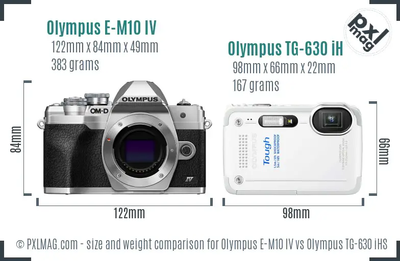 Olympus E-M10 IV vs Olympus TG-630 iHS size comparison