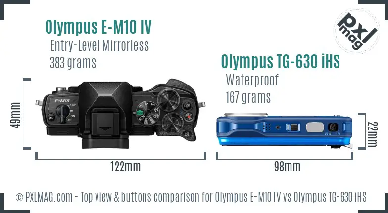 Olympus E-M10 IV vs Olympus TG-630 iHS top view buttons comparison