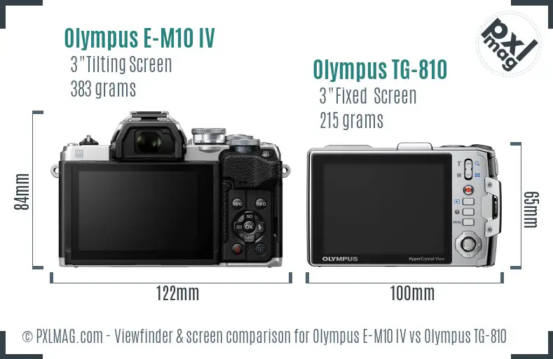 Olympus E-M10 IV vs Olympus TG-810 Screen and Viewfinder comparison