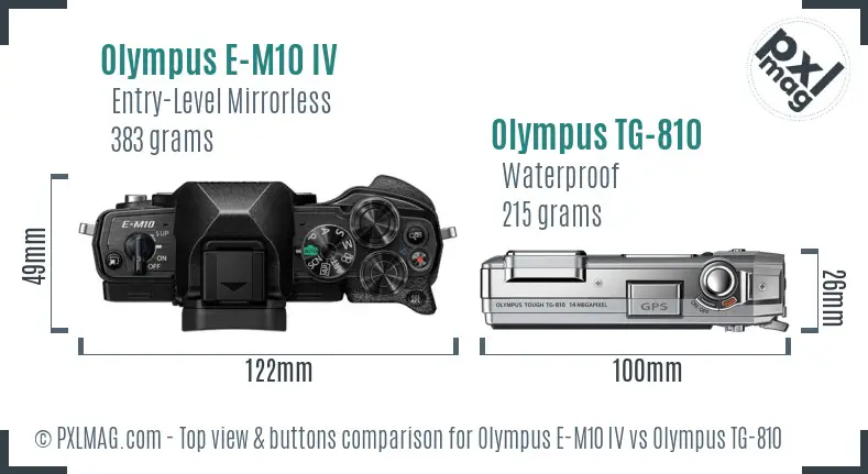 Olympus E-M10 IV vs Olympus TG-810 top view buttons comparison