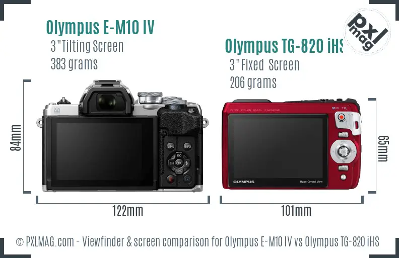 Olympus E-M10 IV vs Olympus TG-820 iHS Screen and Viewfinder comparison