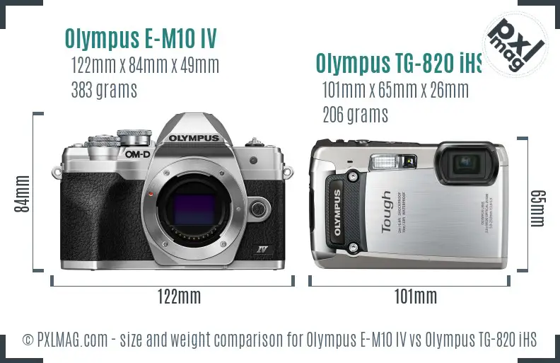 Olympus E-M10 IV vs Olympus TG-820 iHS size comparison