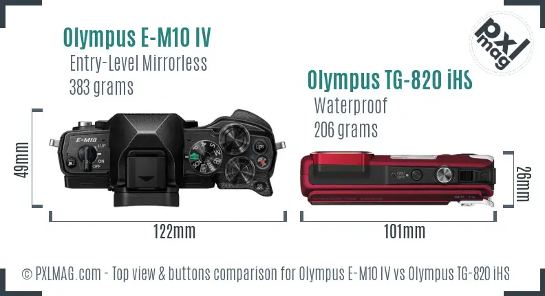Olympus E-M10 IV vs Olympus TG-820 iHS top view buttons comparison