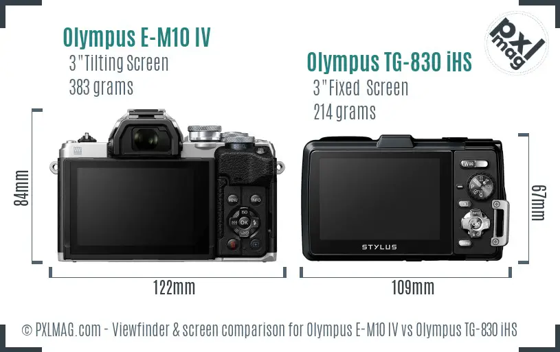 Olympus E-M10 IV vs Olympus TG-830 iHS Screen and Viewfinder comparison