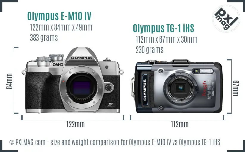 Olympus E-M10 IV vs Olympus TG-1 iHS size comparison