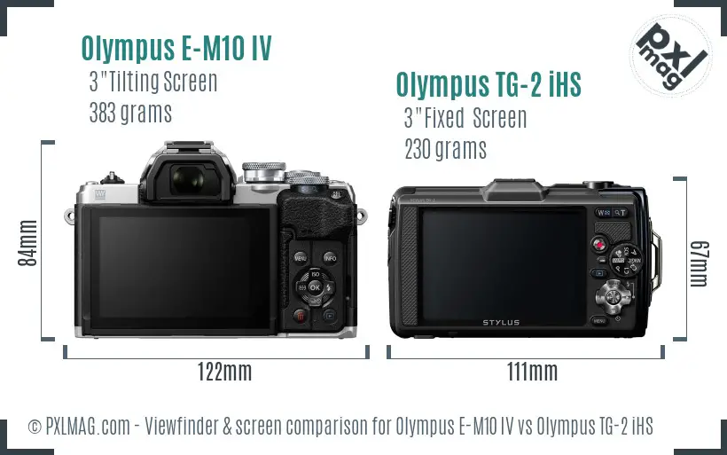 Olympus E-M10 IV vs Olympus TG-2 iHS Screen and Viewfinder comparison